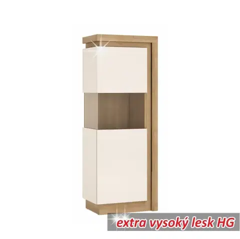KONDELA Leonardo LYOV 1 L vitrína s osvetlením dub riviera / biela