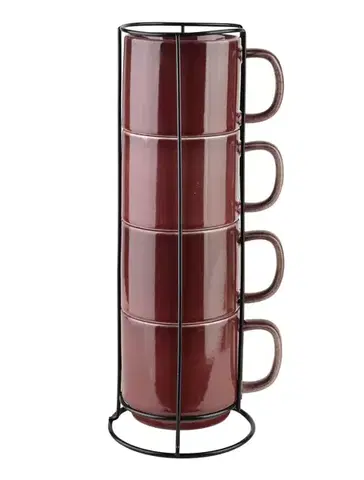Súprava 4 ks hrnčekov so stojanom EVIE 370 ml burgundy