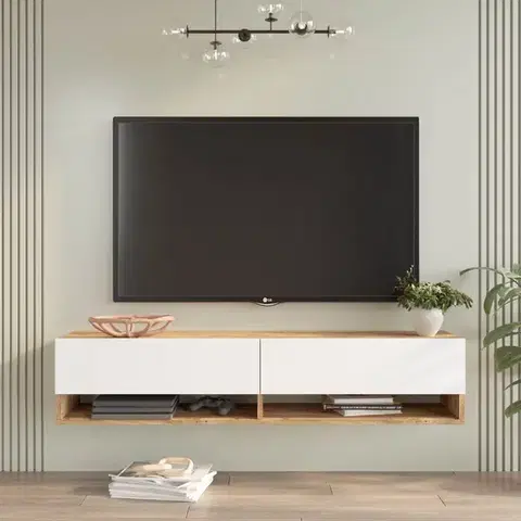 závesný TV stolík FREY 11, farba borovica + biela