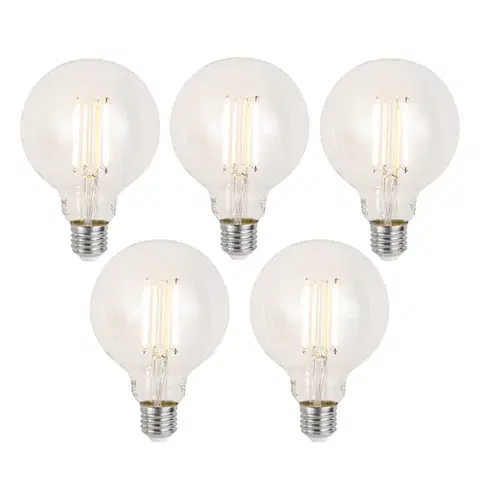 Sada 5 ks Inteligentné stmievateľné LED žiarovky E27 G95 číre 7W 806lm 2700-6500K