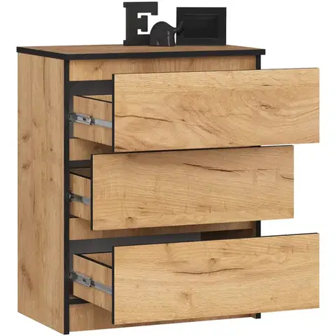 Komoda Kuba 60 cm s 3 zásuvkami dub craft zlatý