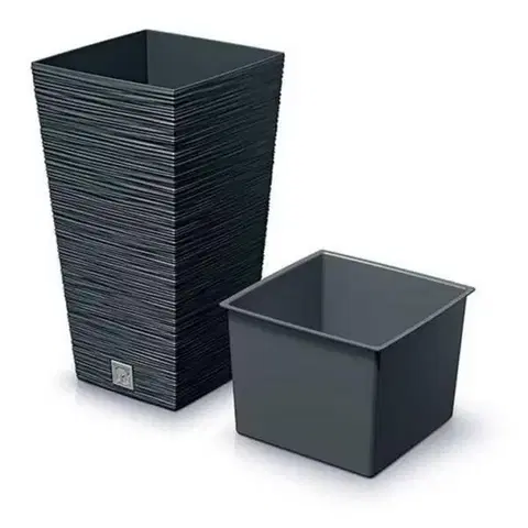 Kinekus Kvetináč plastový, 240x240mm, FURU SQUARE, antracit, výška 450mm, s vložkou