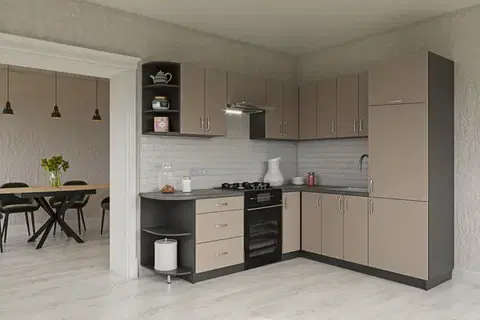HORIZON R2 rohová kuchyňa, šedý íl / grafit