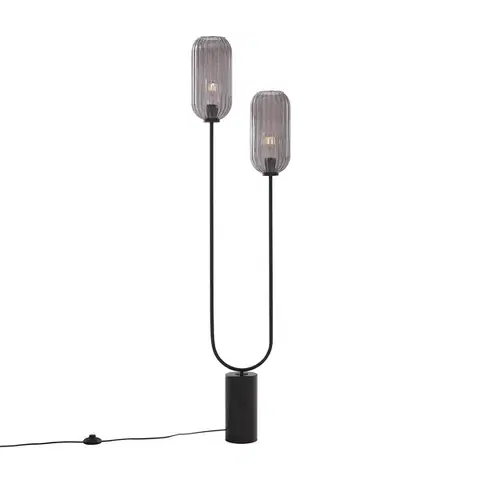 Art Deco stojaca lampa čierna s dymovým sklom 2-svetlo - Rid