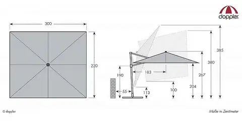 Slnečník výkyvný Doppler myZone 220 x 300 cm LED (rôzne farby) 816 oranžová