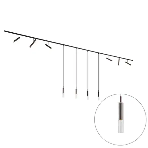 Moderný koľajnicový systém čierny so 6 bodovými svetlami a 4 závesnými svetlami tmavý bronz 1-fázový - Slimline Avery Loyce