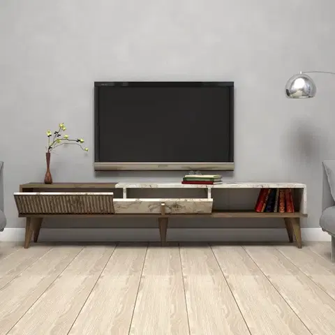 TV stolík Milan - Walnut, White Marble
