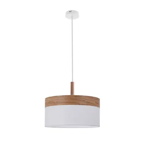 Závesná lampa Orto biela + drevená 1x60W E27 tienidlo hnedá + biela