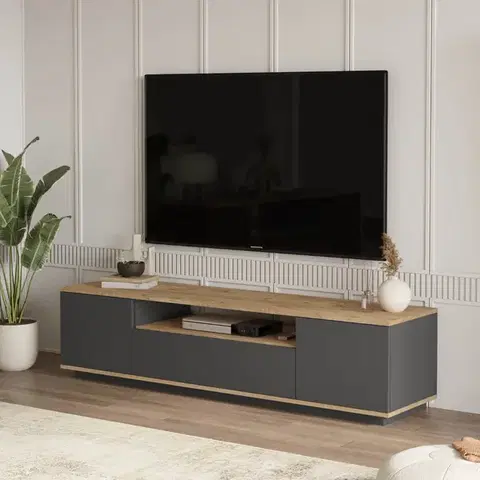 TV skrinka FREY 7, farba šedá + borovica
