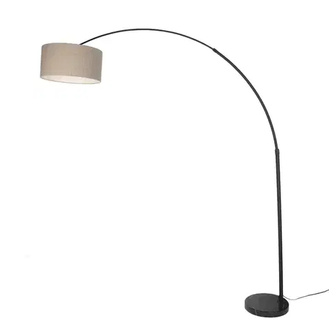 Moderná oblúková lampa čierna s mramorovým podstavcom a béžovým buklé tienidlom 50 cm - XXL