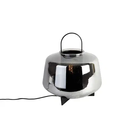 Art Deco stolná lampa čierna s dymovým sklom 30 cm - Kevin