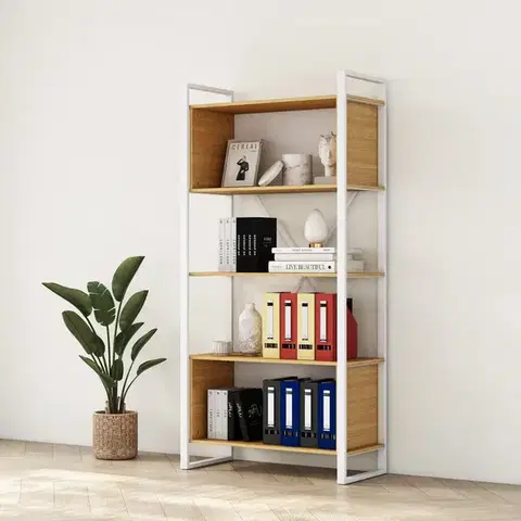 Vysoký kancelársky regál Houseland Nuvia Stack 90 cm dub/biely