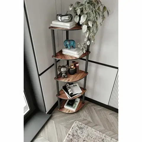 Regál Corner Walnut, 5 polic, L