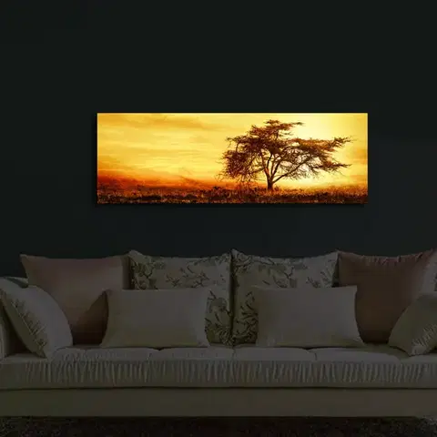 Obraz s LED osvetlením STROM V ZÁPADE SLNKA 27 30 x 90 cm