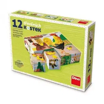 Drevené kocky Domáce zvieratká 12 Dino
