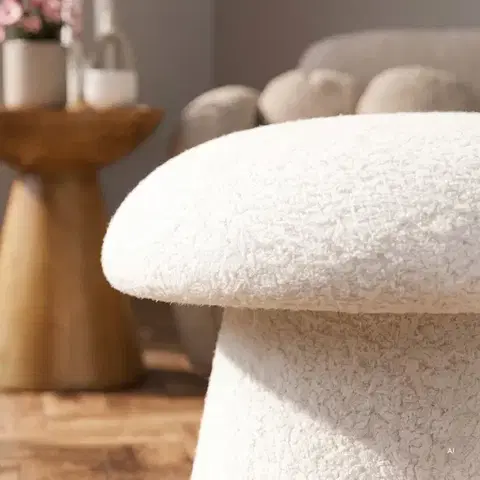 Dizajnový taburet Cap bouclé biely