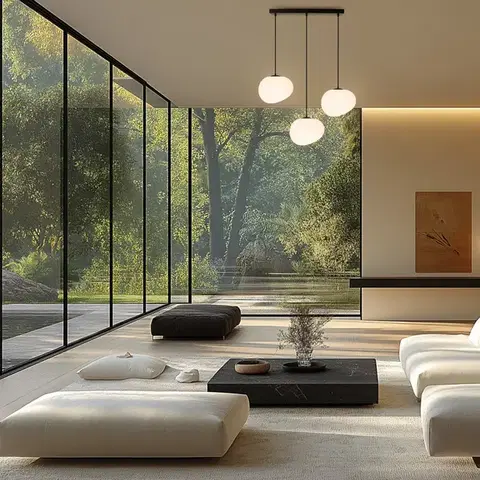 Závesná lampa STONES v japonskom štýle - predĺžená základňa s 20 cm tienidlami v tvare kameňa - minimalistická stolová lampa 3x E27