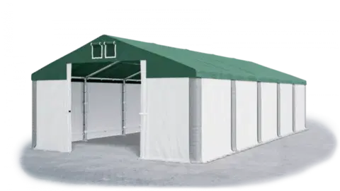 Skladový stan 5x10x2,5m strecha PVC 560g/m2 boky PVC 500g/m2 konštrukcie ZIMA PLUS Zelená Bílá Šedá