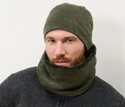 Kruhový šál z pleteného flaušu, kaki