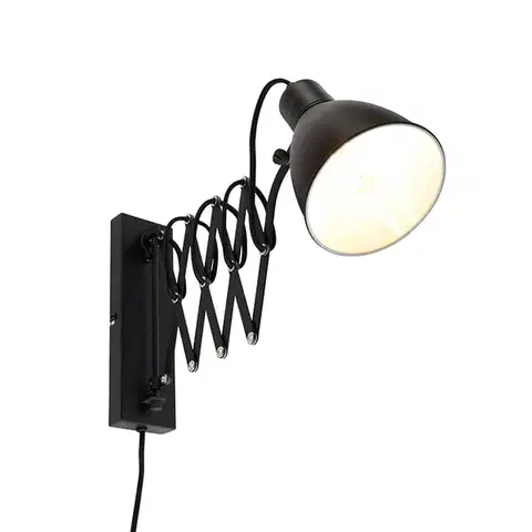 Priemyselná nástenná lampa čierna s nastaviteľným ramenom - Merle