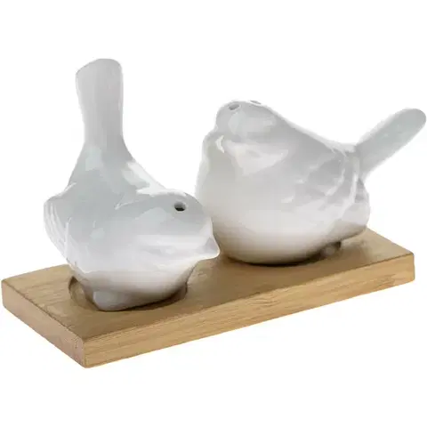 Porcelánová soľnička a korenička s podtáckou Vtáčiky
