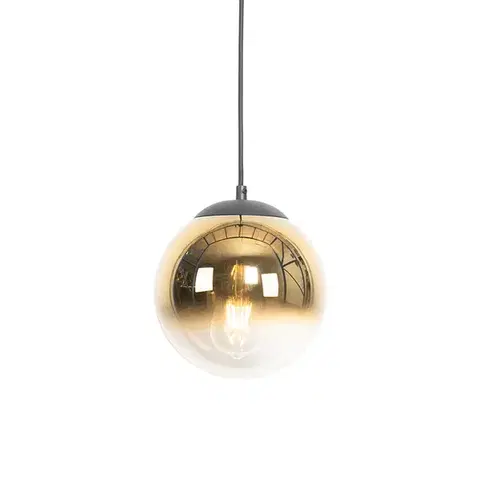 Art Deco závesné svietidlo čierne so zlatým sklom 20 cm - Pallon