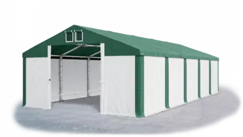 Skladový stan 5x10x2,5m strecha PVC 560g/m2 boky PVC 500g/m2 konštrukcie ZIMA PLUS Zelená Zelená Bílá