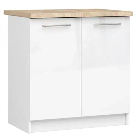 Kuchynská skrinka Olivie S 80 cm 2D biela/biely lesk/dub sonoma