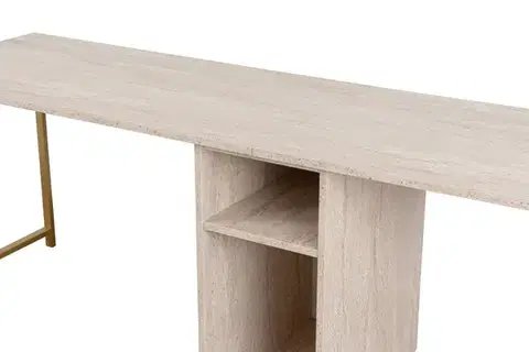 Písací stôl Twin Study Desk - Travertine, Gold