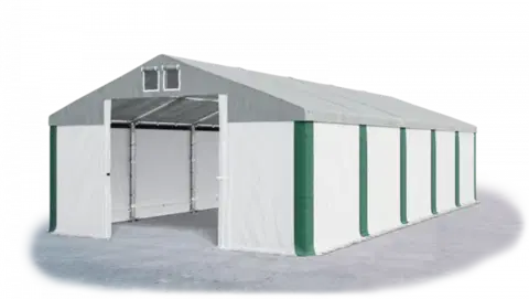 Skladový stan 5x10x2,5m strecha PVC 560g/m2 boky PVC 500g/m2 konštrukcie ZIMA PLUS Šedá Bílá Zelená