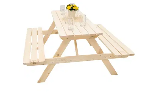 DEOKORK Masívny drevený pivný set z borovice 160 cm hrúbka 28 mm