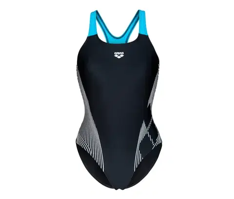 Dámske jednodielne plavky arena Feel Swim Pro Back s vystuženými košíčkami, ČIERNO-TYRKYSOVÉ