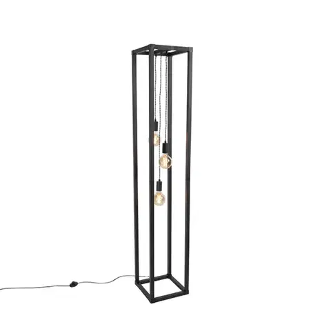 Priemyselná stojaca lampa čierna 3-svetlo - Big Cage