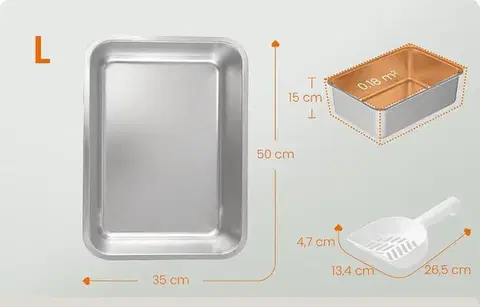 Kočičí toaleta z nerezové oceli s lopatkou Kijo 50 cm stříbrná