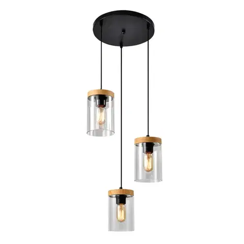 Závesná lampa Wels na strop 3X40 čierna + drevené údené tienidlo