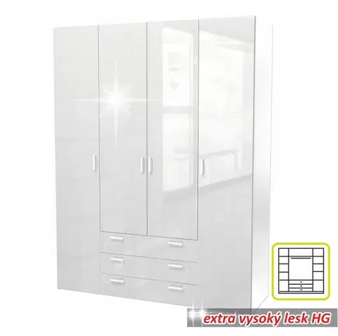 KONDELA Gwen 70429 4D šatníková skriňa biela