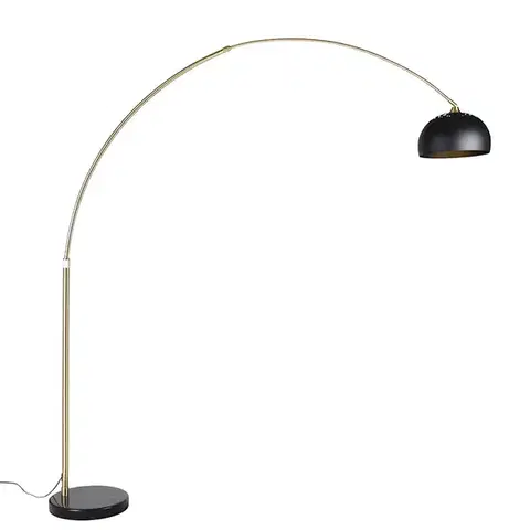 Moderná oblúková stojaca lampa mosadz s mramorovým podstavcom a čiernym tienidlom 32,5 cm - XXL