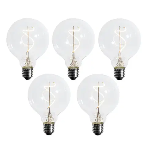 Sada 5 ks Stmievateľná LED žiarovka E27 so špirálovým vláknom G95 4W 270lm 2700K