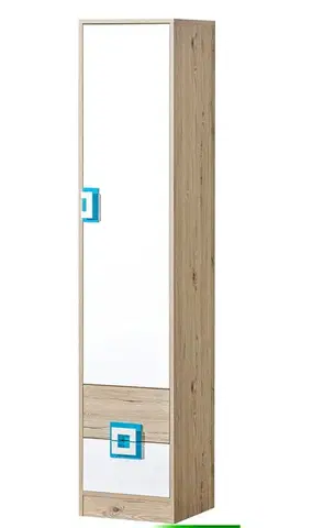 NIKOL 05 vysoký regál, biela/dub/tyrkysová