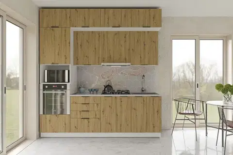 DENIS K 240 jednoduchá kuchynská linka 240 cm, biela/dub Artisan