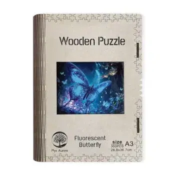 Drevené puzzle Fluorescenčný motýľ A3