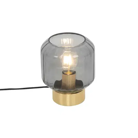 Moderná stolná lampa mosadz s dymovým sklom - Stiklo