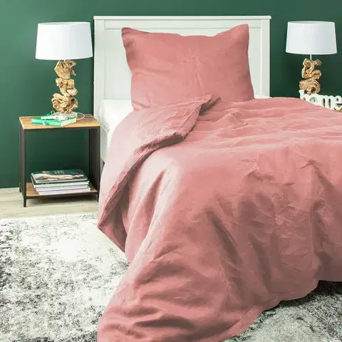 Dekoria Súprava ľanových obliečok Linen 150 x 200 cm pink, 150 x 200 cm/ 1 poszewka 60 x 50 cm