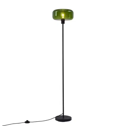 Retro stojacia lampa čierna so zeleným sklom - Bizle