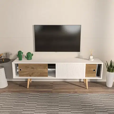 TV stolík Ecrin - White, Walnut