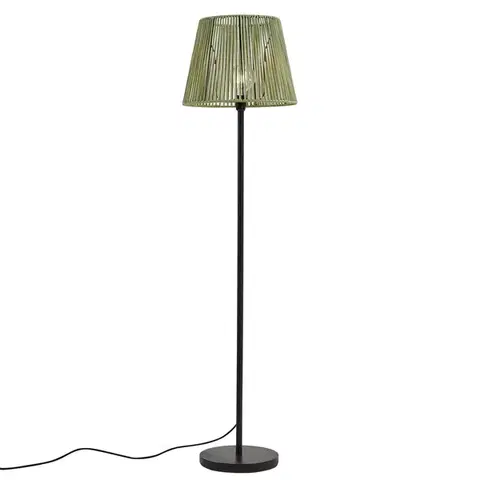 Vonkajšia stojaca lampa čierna so zeleným lanovým tienidlom IP44 - Virginia Jayla