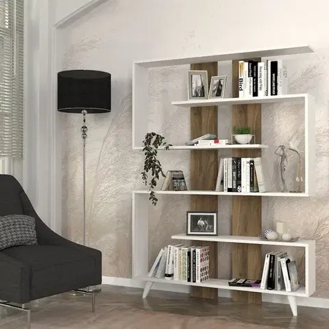 Knižnica Rain - White, Walnut