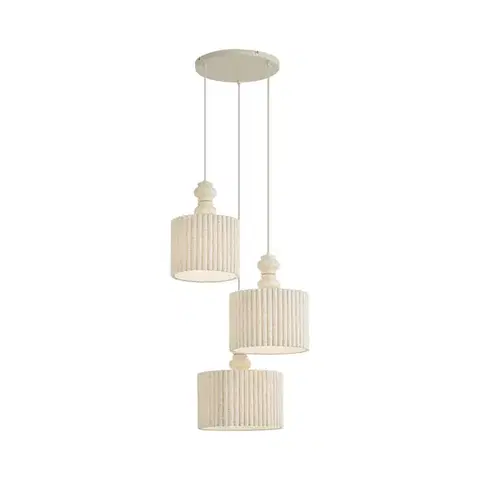 Japandi závesná lampa béžová s ľanovým tienidlom 3-svetlá - Fedde