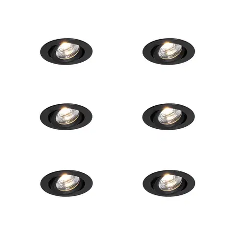 Sada 6 zapustených bodových svetiel čierna, naklápateľná 8,2 cm vrátane LED stmievateľných do teplej farby IP54 Ultra Slim - Pupil