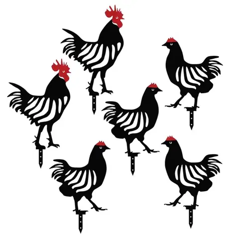 Súprava dekoratívnych kovových doplnkov do záhrady Chicken Family 6